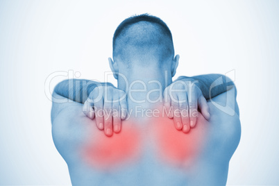 Man touching highlighted sore shoulders