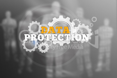 Data protection text with wheels and cogs