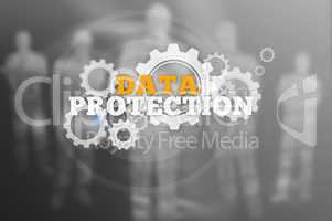 Data protection text with wheels and cogs