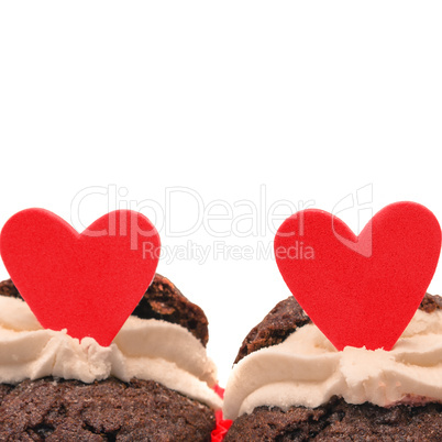 Close up of chocolate valentines cupcakes