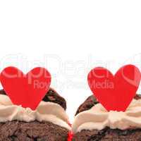 Close up of chocolate valentines cupcakes