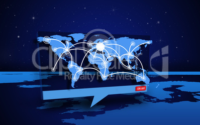Digital speech box showing world connections coming from world m