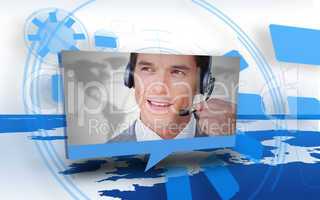Digital speech box showing man in headset