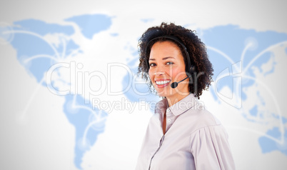 Smiling businesswoman wearing headset