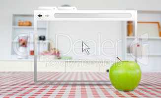 Digital internet window open on kitchen table