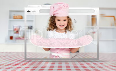Digital internet window showing girl in cookery gear
