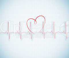 Red ECG line with heart graphic on grid background