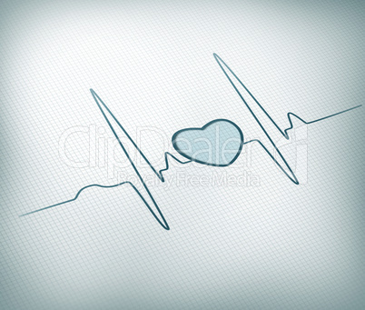 Teal ECG line with healthy heart graphic