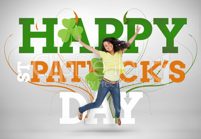 Artistic st patricks day message with jumping girl