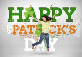 Artistic st patricks day message with jumping girl