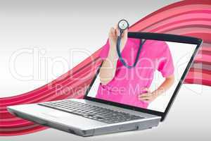 Nurse reaching out from laptop showing stethoscope