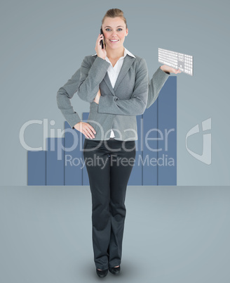 Businesswoman with four hands in front of chart