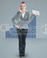 Businesswoman with four hands in front of chart