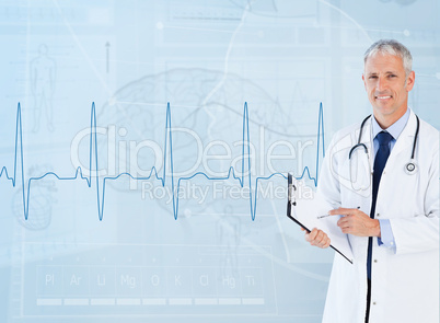 Portrait of senior cardiologist using a clipboard