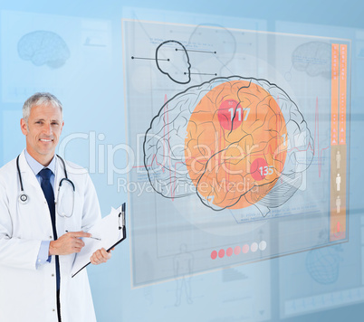 Doctor using a futuristic interface for brain analysis