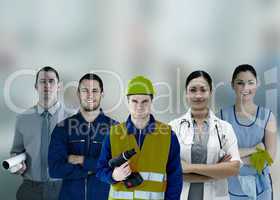 Group of smiling people with different jobs