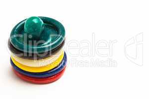 Stack of colourful condoms
