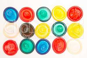 Many different coloured condoms