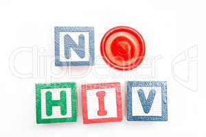 No Hiv spelled out in blocks and a condom
