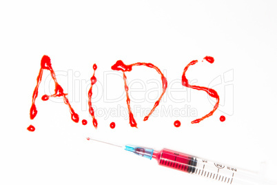 Aids spelled out in blood with syringe