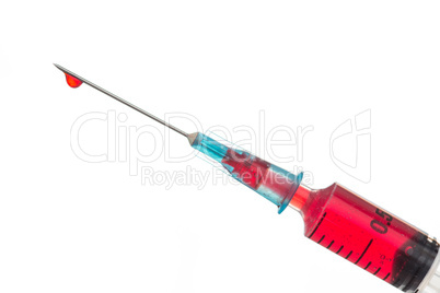 Blood filled syringe