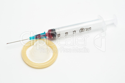 Medical syringe and condom