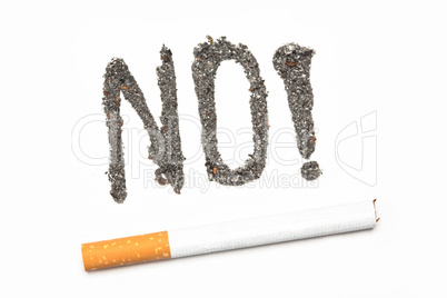 No with exclamation mark spelled out in ash with a joint with a