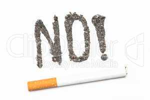 No with exclamation mark spelled out in ash with a joint with a