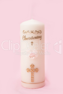 Christening candle with pink detail