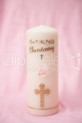 Christening candle with pink detail