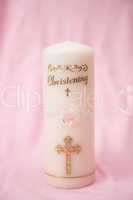 Christening candle with pink detail