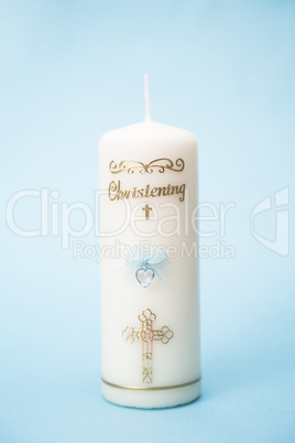 Christening candle for a boy with blue detail