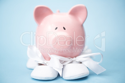 Piggy bank wearing baby booties