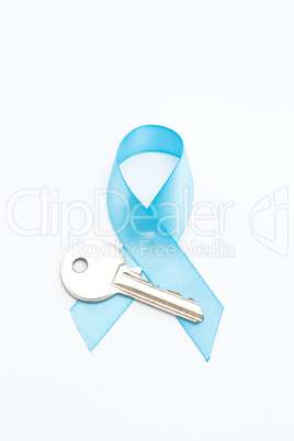 Blue ribbon for prostate cancer and silver key