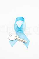 Blue ribbon for prostate cancer and silver key