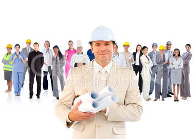Architect standing in front of diverse career group
