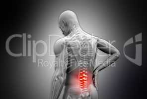 Digital grey human rubbing highlighted red back pain