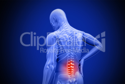 Digital blue human rubbing highlighted red lower back pain