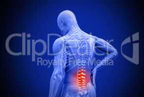 Digital blue human rubbing highlighted red lower back pain