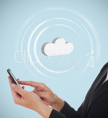 Businesswoman connecting her phone to cloud computing