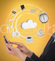 Businesswoman using various applications on mobile phone