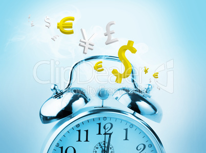 Time is money in blue with yellow currency