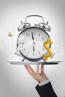 Waiter presenting time is money concept