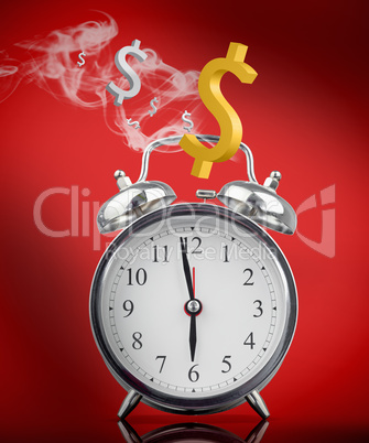 Smoking hot alarm clock with dollar signs
