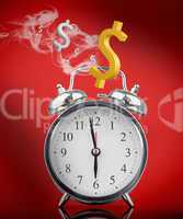 Smoking hot alarm clock with dollar signs