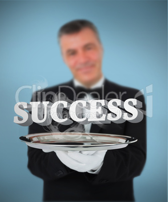 Waiter offering smoking success on tray