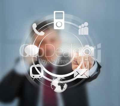 Businessman using wheel interface for computer applications