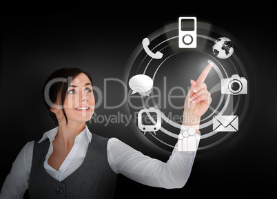 Businesswoman using wheel interface for applications