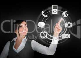 Businesswoman using wheel interface for applications