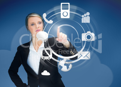 Businesswoman using wheel application interface